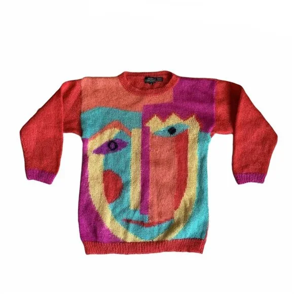 Vintage 80s Renee Tener For Jeanne Pierre Mohair Picasso Art Graphic Sweater M - Picture 1 of 12